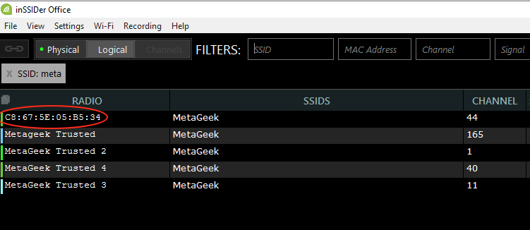 Metageek trusted networks in Networks Table with spoofed network